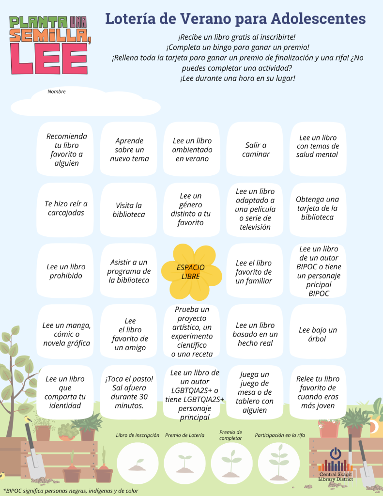 Teen Summer Reading Bingo Spanish