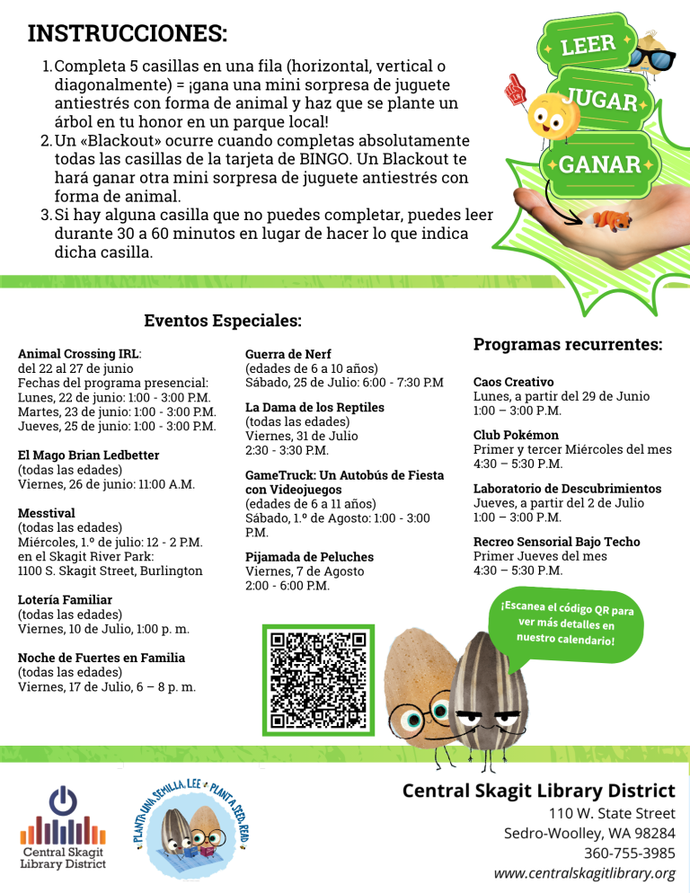 Ages 5-9 Spanish Bingo Back